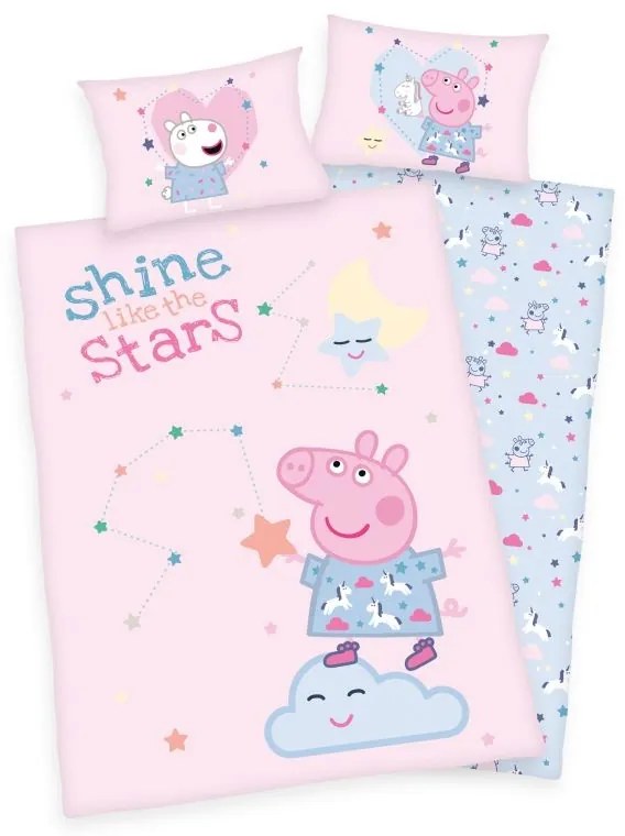 HERDING Obliečky do postieľky Peppa Pig Stars Bio Bavlna  Bio Bavlna, 100/135, 40/60 cm