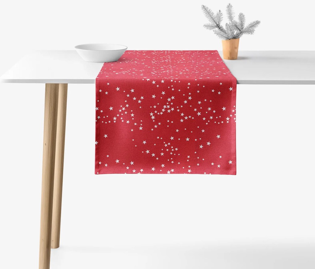 Goldea behúň na stôl valencia - hviezdičky na červenej 35x160 cm