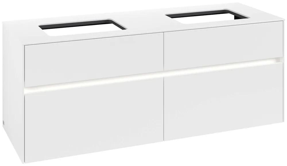 VILLEROY &amp; BOCH Collaro závesná skrinka pod dve umývadlá na dosku, 4 zásuvky, s LED osvetlením, 1400 x 500 x 548 mm, White Matt, C119B0MS