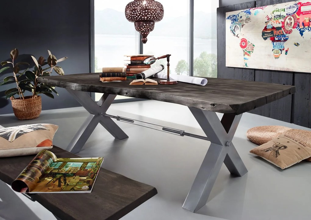 Bighome - DARKNESS Jedálenský stôl 240x110 cm - strieborné nohy, sivá, akácia