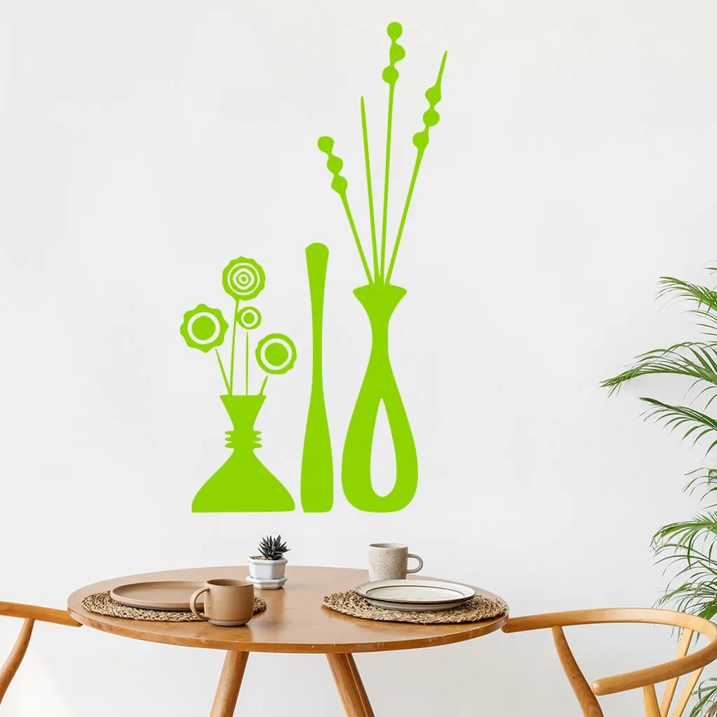 Veselá Stena Samolepka Kvety vo váze Farba: zelená, Veľkosť: 80 x 43 cm