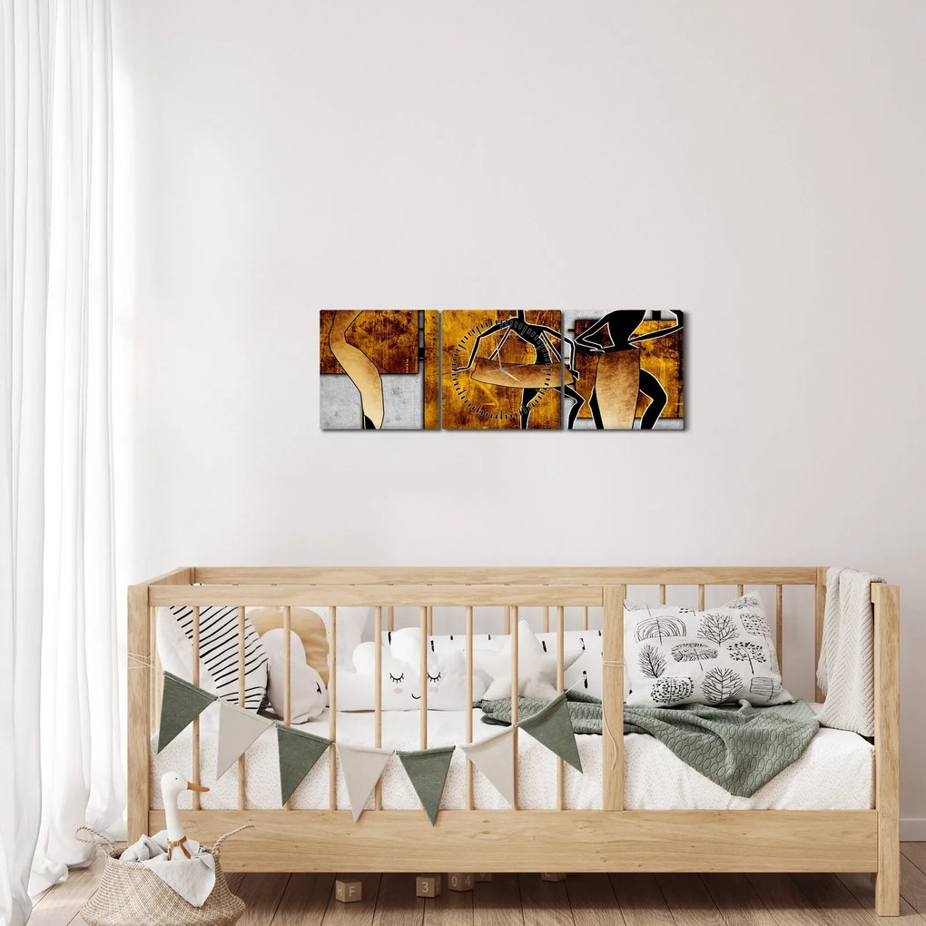 Obraz - Motívy Africkej kultúry (s hodinami) (90x30 cm)