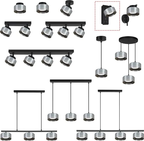 Brilagi - Nástenné svietidlo s USB portom AURA LUX 1xGX53/30W/230V čierna/dymová