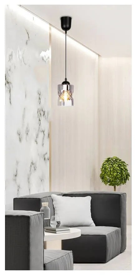 Čierne závesné svietidlo so skleneným tienidlom ø 10 cm Felis - Candellux Lighting