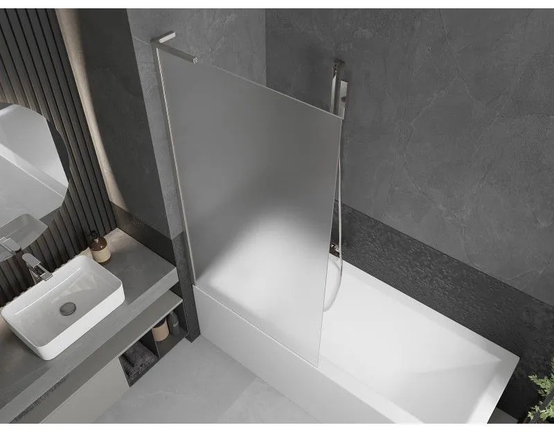 Mexen Next L, 1-krídlová vaňová zástena 90 x 150 cm, 6mm sklo námraza, 6mm číre sklo, profil brúsená oceľ, 895-090-000-03-30-97