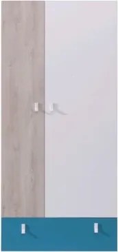 Šatníková skriňa Planet, dub/biela/modrá%