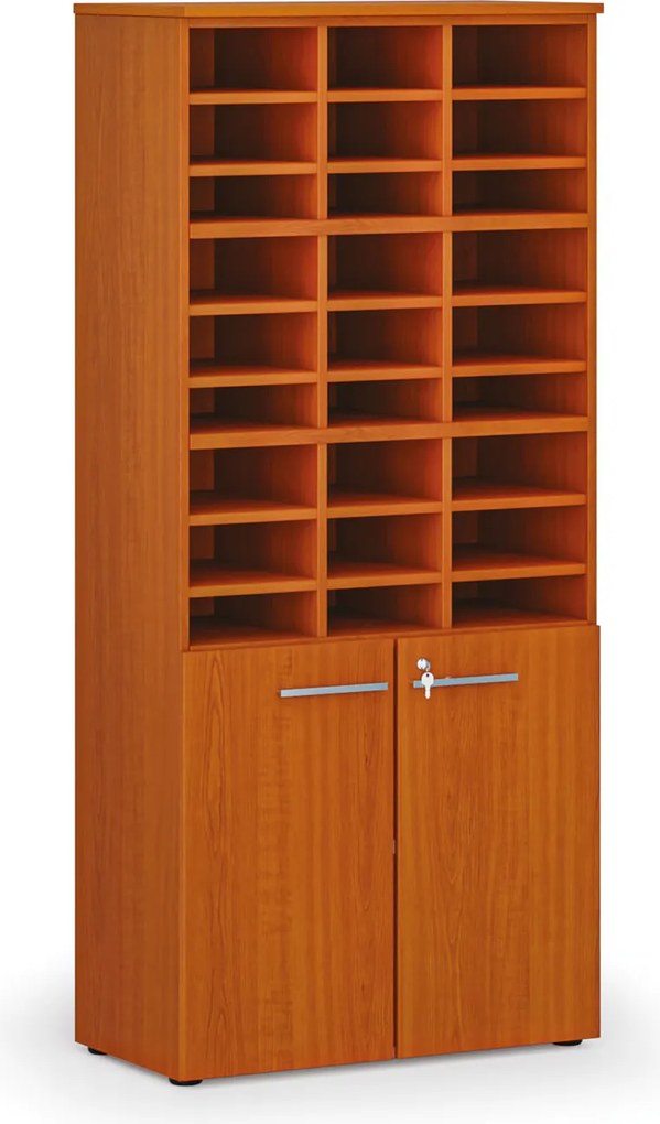 Triediaci regál s dverami PRIMO WOOD, 800 x 420 x 1781 mm, 27 priehradok, čerešňa