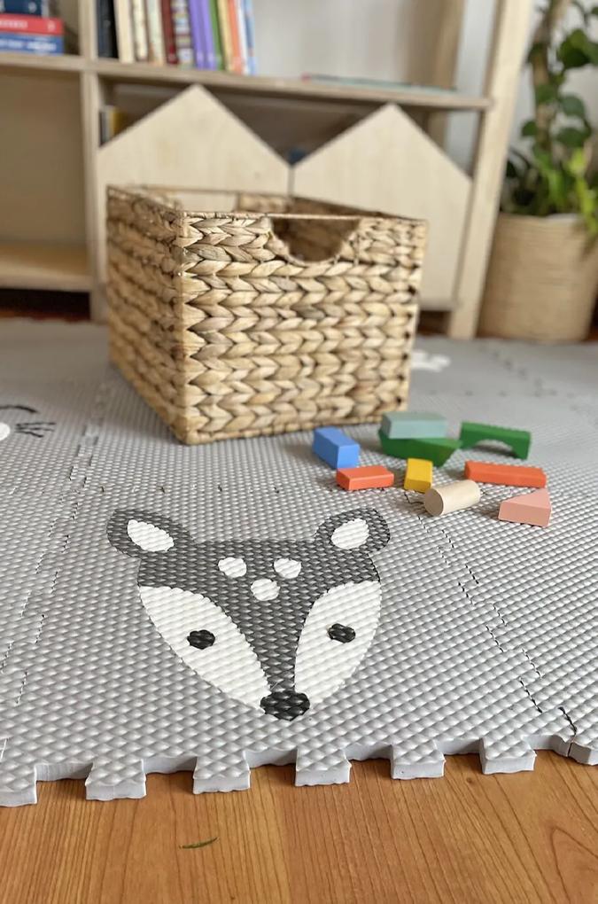 Detská penová puzzle podlaha ŠEDÁ so zvieratkami z 12 dielov