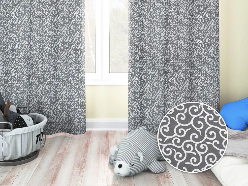 Biante Detský bavlnený záves Sandra SA-258 Ornamenty na tmavo sivom 130x240 cm