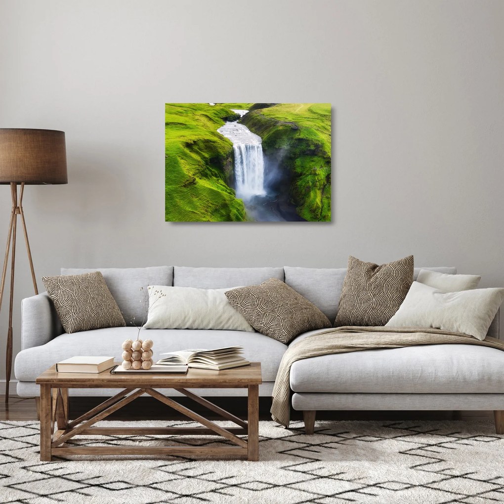 Sklenený obraz - Vodopád Skogafoss (70x50 cm)