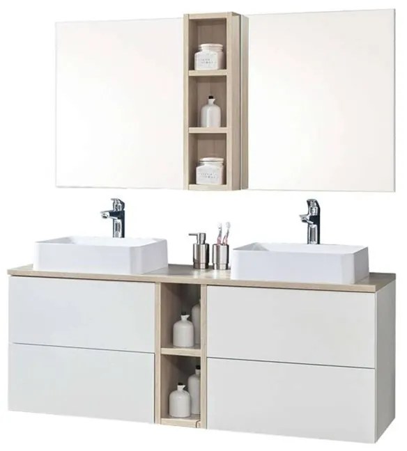 Mereo, Aira, kúpeľňová skrinka s keramickým umývadlom 81 cm, biela, dub, šedá, MER-CN751