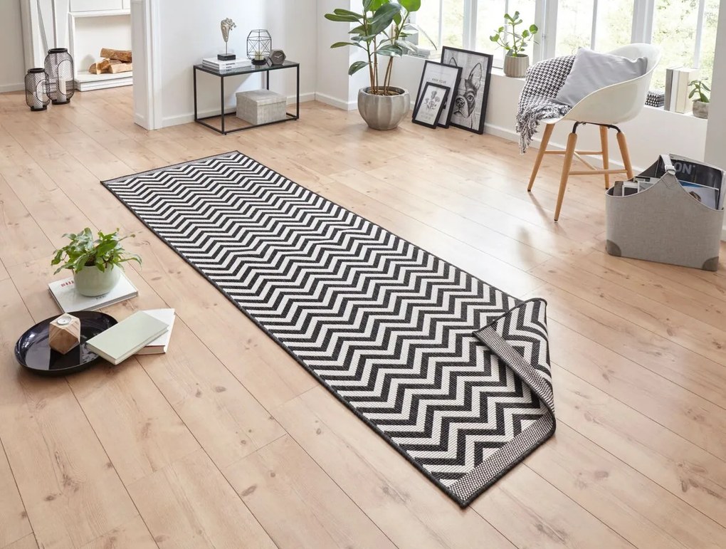 Hanse Home, Kusový koberec Twin Supreme 103433 Palma black creme – na von aj na doma, 80x250, čiernobiela, chodba / predsieň