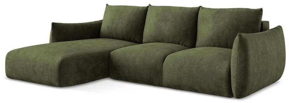 Zelená ženilková rozkladacia rohová pohovka (ľavý roh/s leňoškou) Leila – Makamii