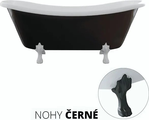 Besco Voľne stojaca vaňa zo sanitárneho kompozitu Amelia BW 190x77 s prepadom BESCO-Typ výpuste: Click-Clack s prepadom, chróm, BESCO-Nôžky: Čierna m…