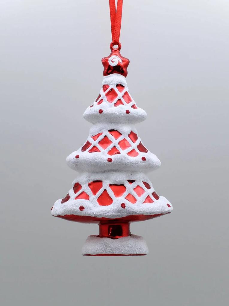 Bieločervená závesná ozdoba vianočný stromček 13cm
