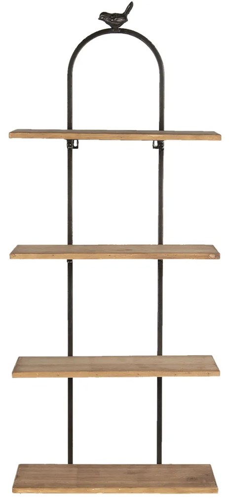 Nástenný regál s drevenými poličkami a vtáčikom - 36 * 14 * 90 cm