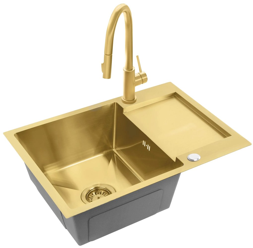 Rea Paul, 1-komorový oceľový drez 600x480x185 mm, zlatá matná, ZLE-06010
