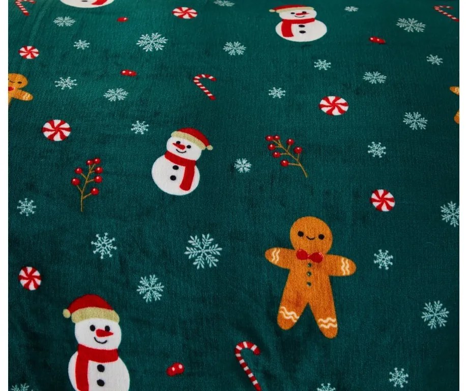 Obliečky mikroplyš SNOWMAN AND GINGERBREAD zelené + plachta mikroplyš SOFT 90x200 cm čierna
