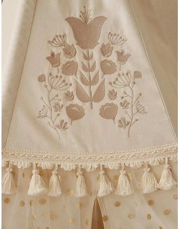 Boho stan teepee s volánikmi a výšivkou béžový