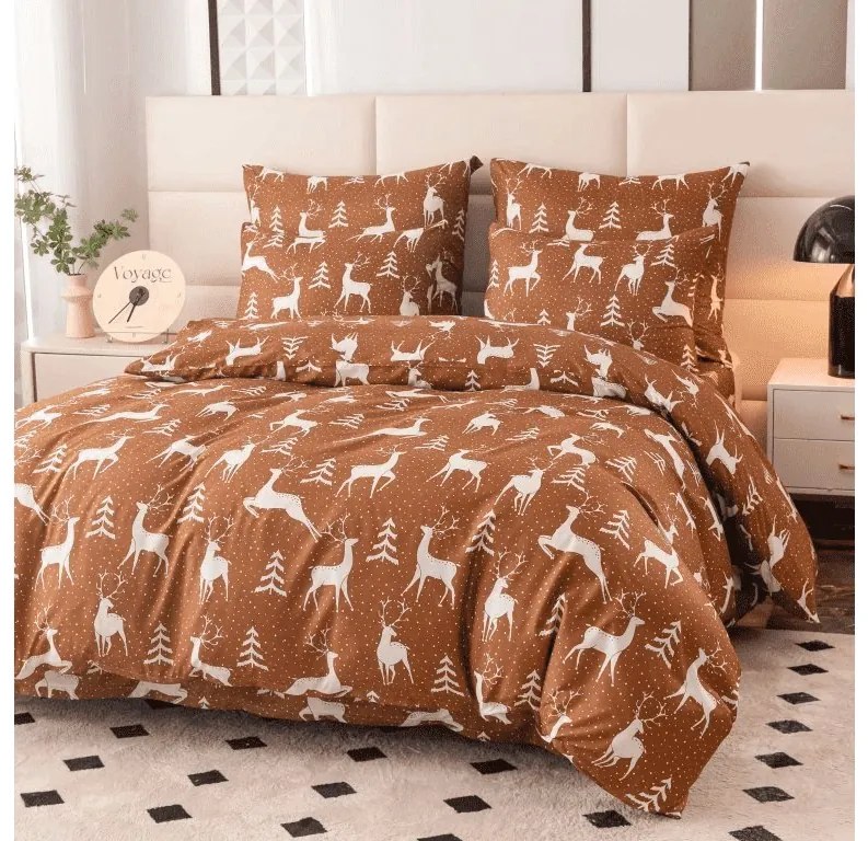 Sada obliečok z mikrovlákna WHITE DEER hnedé + plachta JERSEY biela