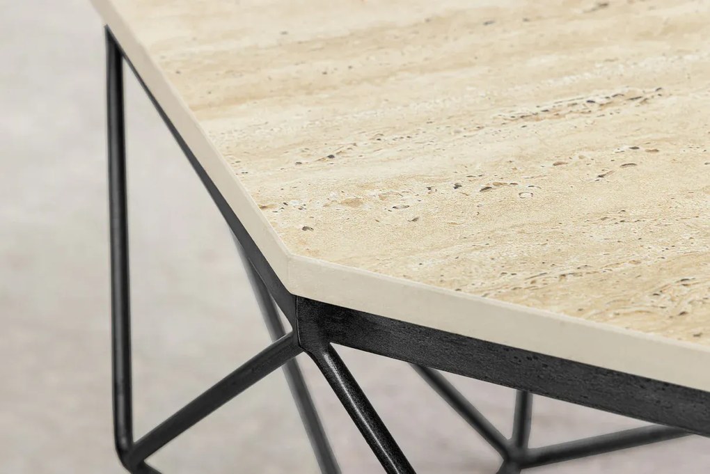 Konferenčný stolík DIAMOND 70cm regálový železný čierny travertín