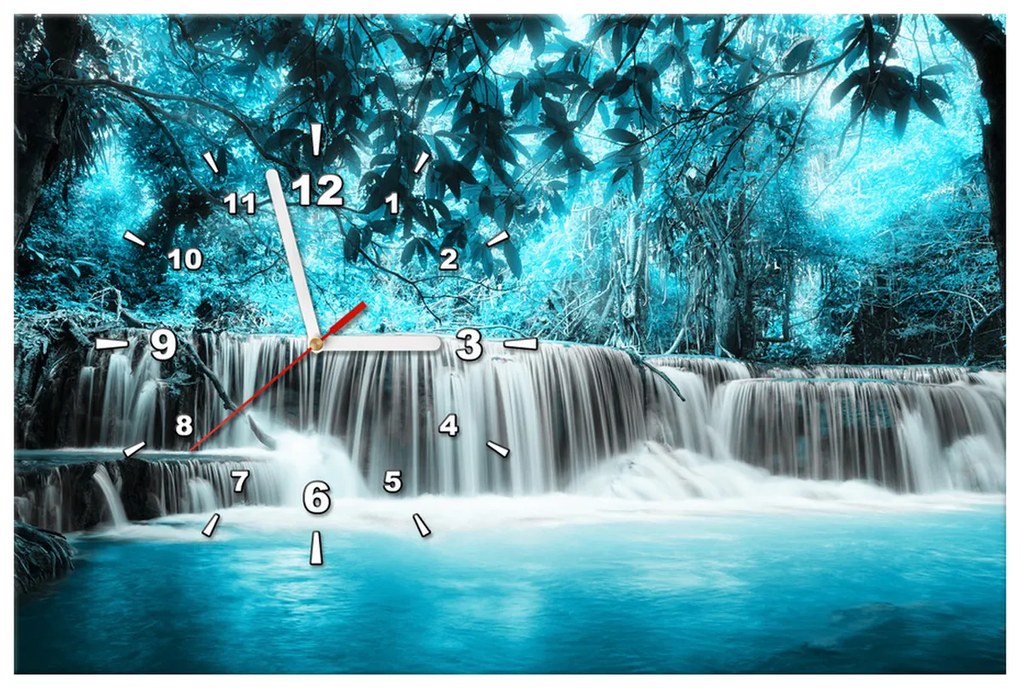 Gario Obraz s hodinami Vodopád v modrej džungli Rozmery: 40 x 40 cm