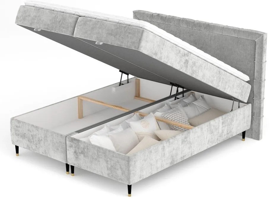 Svetlosivá boxspring posteľ s úložným priestorom 180x200 cm Voyage – Maison de Rêve