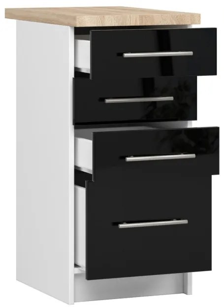 Spodná kuchynská skrinka s doskou OLIWIA S40 SZ4 biela / čierna, lesk