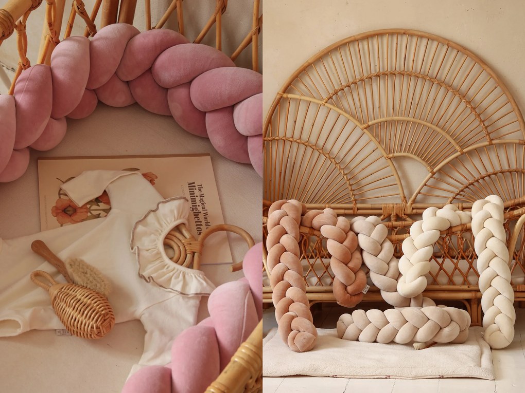 Vulpi Mantinel do postieľky Vrkoč 240 cm Handmade Farba: červená-biela-sivá