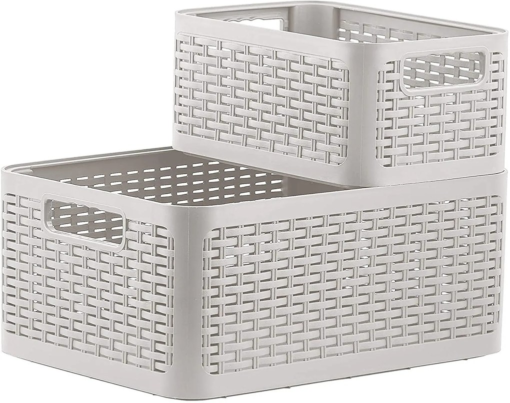 Úložný box, ratanový košík, STYLE2 Curver s vekom, krémový (39 x 29 x 20 - 18 l)