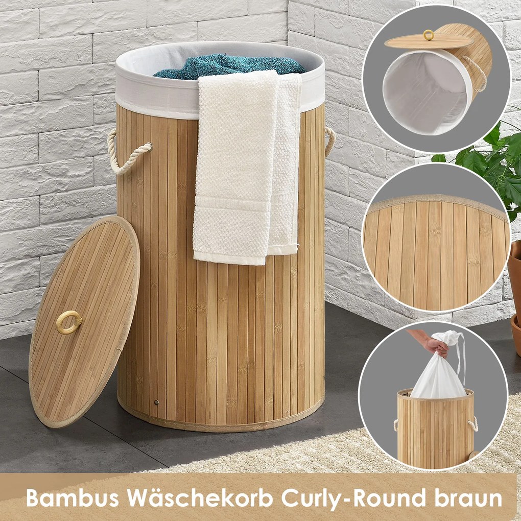 InternetovaZahrada Bambusový kôš na prádlo Curly Round - prírodný