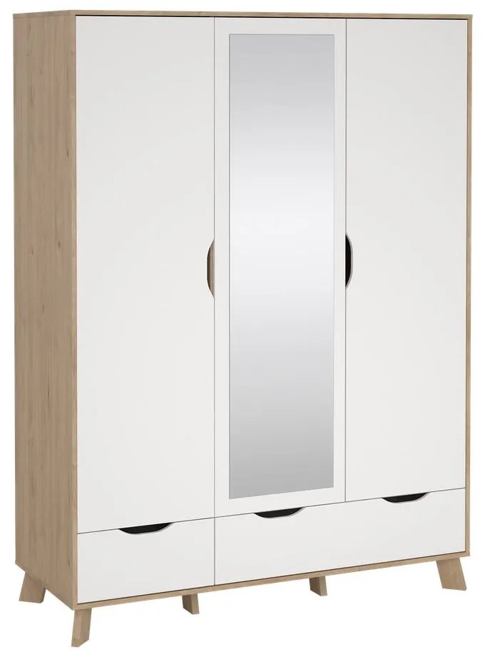 Biela/v prírodnej farbe šatníková skriňa v dekore duba so zrkadlom 147x201x58 cm Ikast – Tvilum