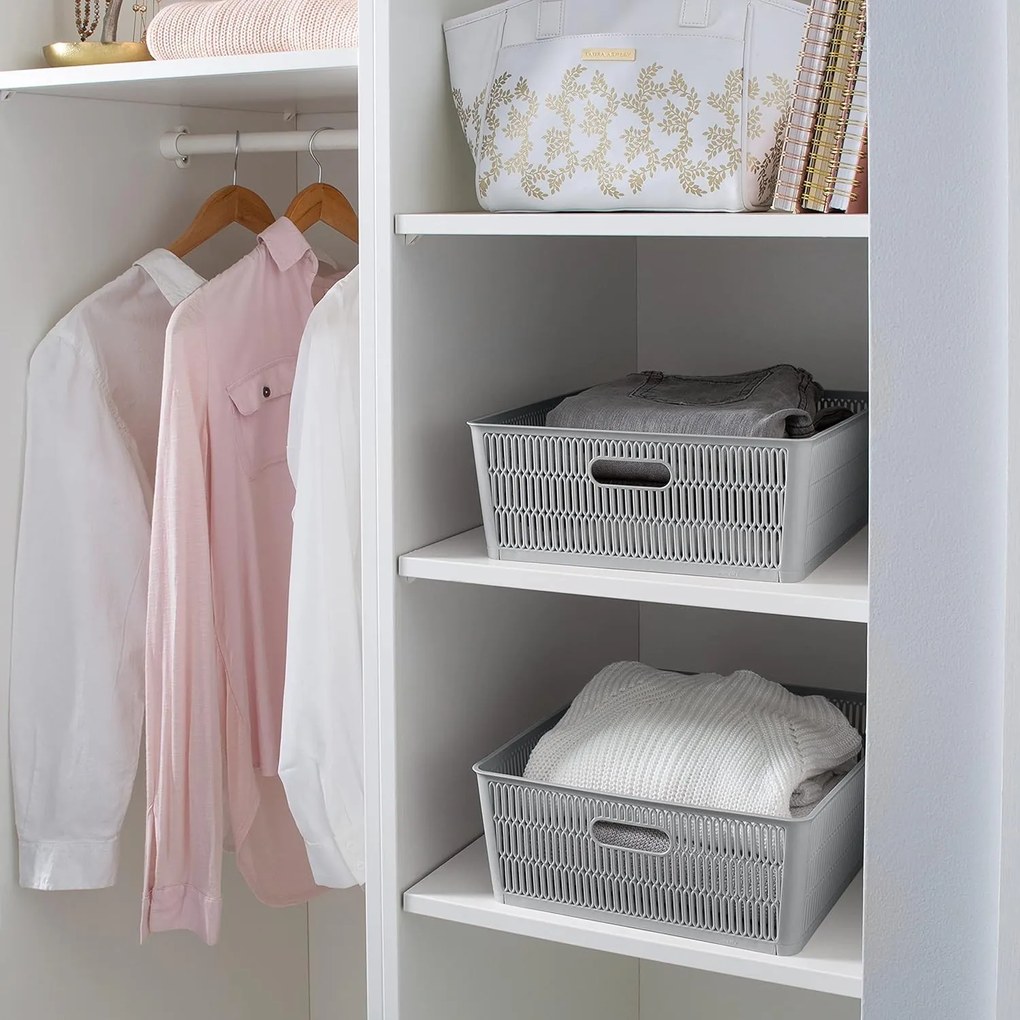 Orion XL - Univerzálny košík NESTA, výsuvné klapky na stohovanie, sivý, 38 x 33 x 13 cm