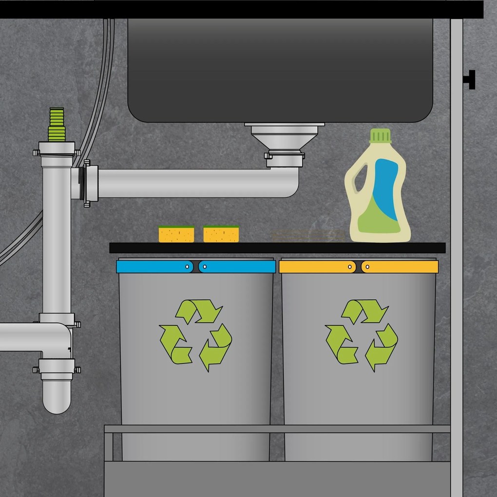 Sink Quality Crypton 55, kuchynský granitový drez 460x375x205 mm + chrómový sifón, čierna škvrnitá, SKQ-CRY.B.1KBO.55.X