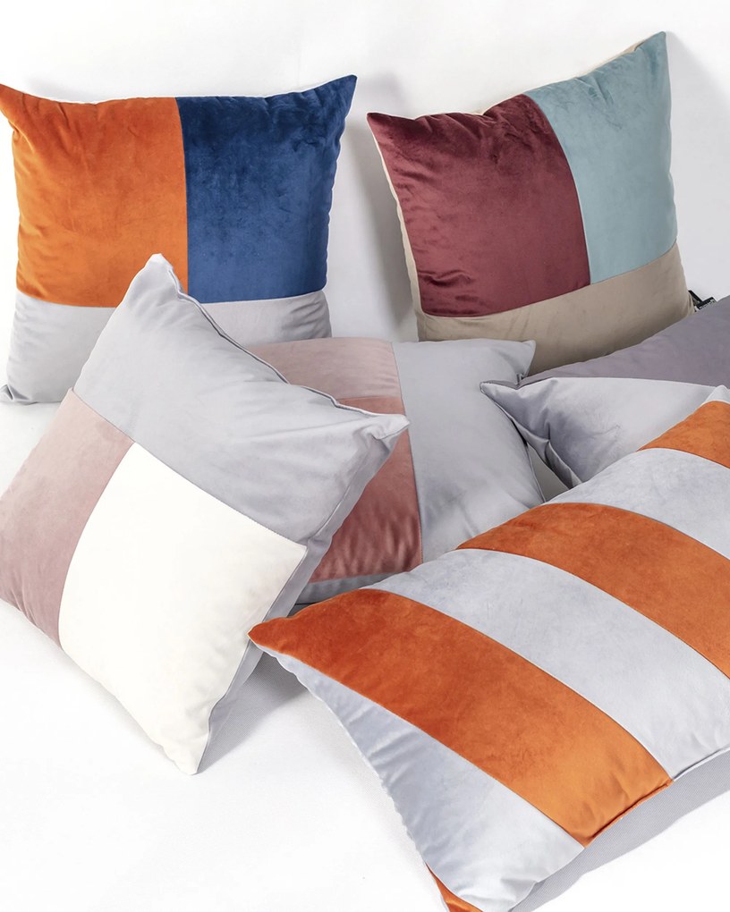 Patchwork vankúš štvorcový ružový sivý biely