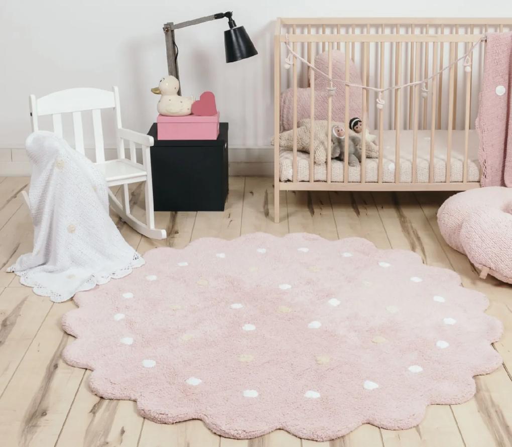 LC Okrúhly prateľný koberec Dots Pink