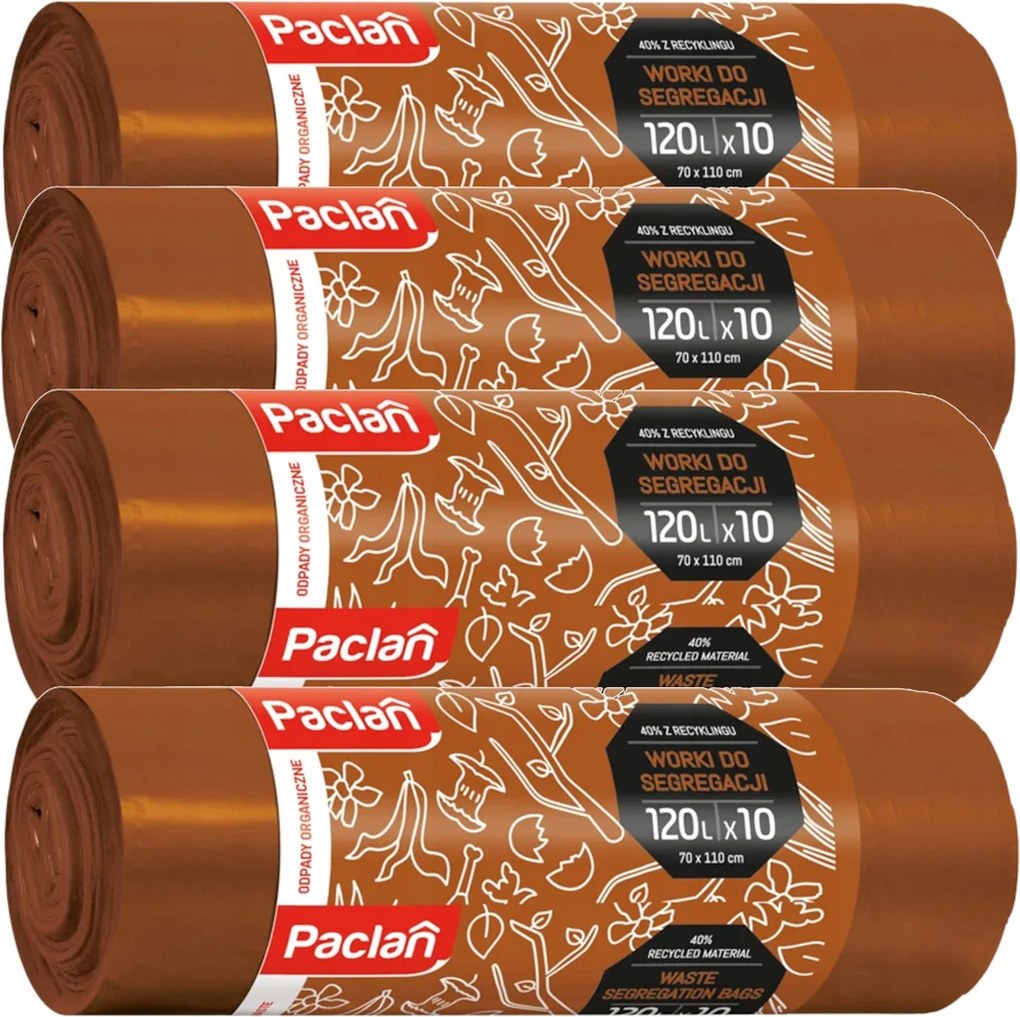 4x vrecia na odpad 120 l 10 ks hnedé na segregáciu biologicky odbúrateľné PACLAN
