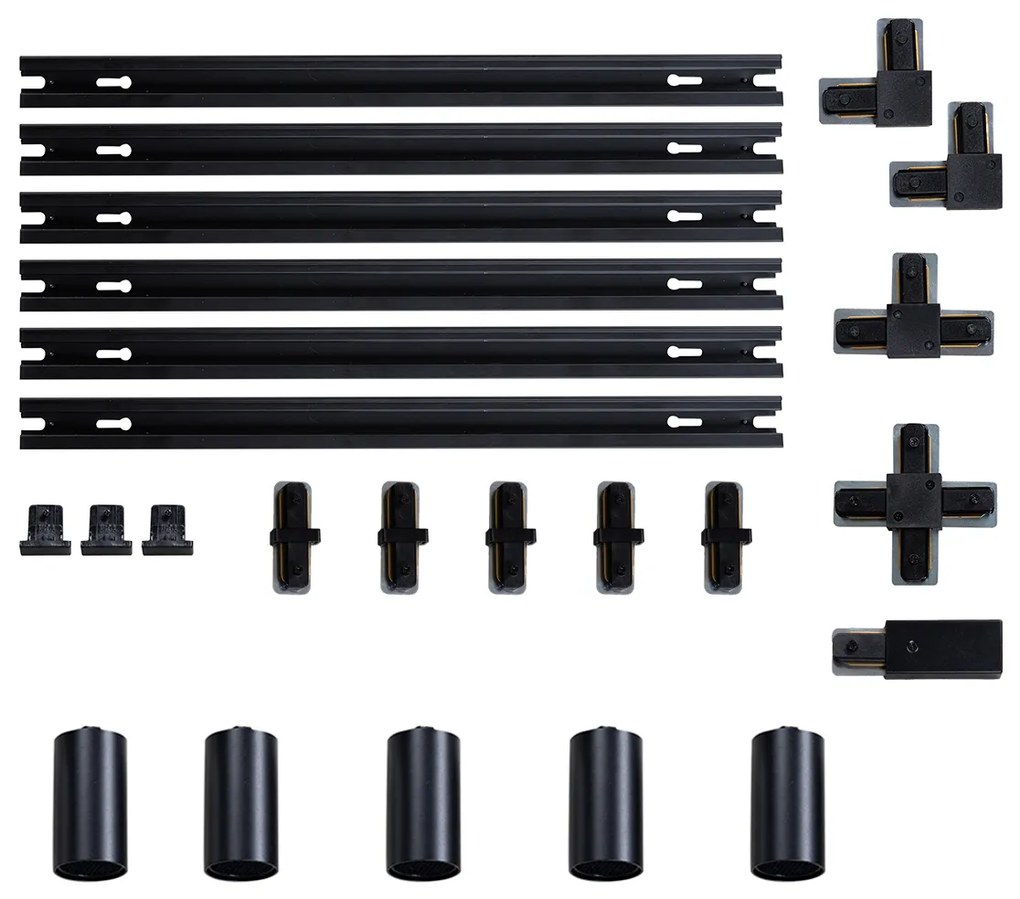 Moderný koľajnicový systém s 5 čiernymi bodovými svetlami 1-fázový GU10 50 mm - Iconic Ruby