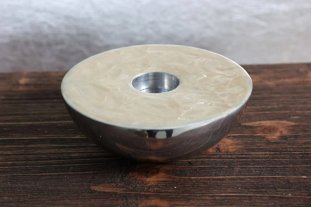Krémovo strieborný okrúhly svietnik Cappucino 18cm