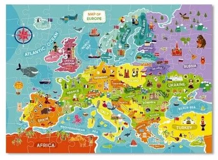 Puzzle Mapa Európy 64x46cm 100 dielikov