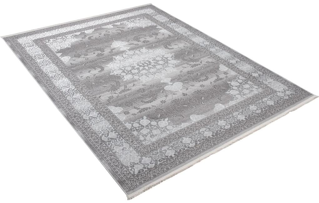 Exkluzívny bielo-sivý dizajnový interiérový koberec so vzorom
