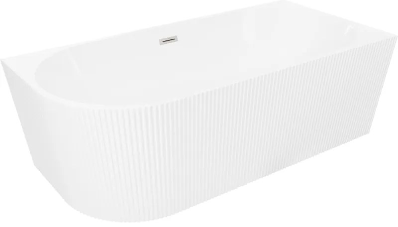 Mexen Silo, rohová voľne stojaca ryhovaná vaňa, pravá, 150 x 75 cm, biela lesklá, oceľový prepad, 52891507500P-97