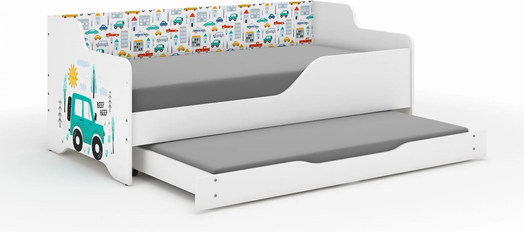 Wooden Toys Detská posteľ LILU 160x80 AUTÍČKA s funkciou na spanie