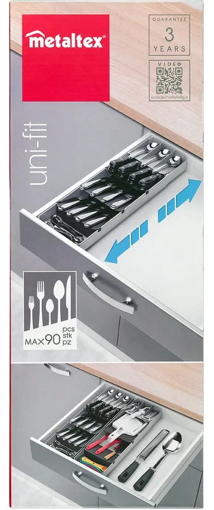 Sivý plastový príborník do zásuvky 15 x 49 cm – Metaltex