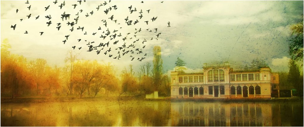 Obraz maľované krajiny so sídlom (120x50 cm)