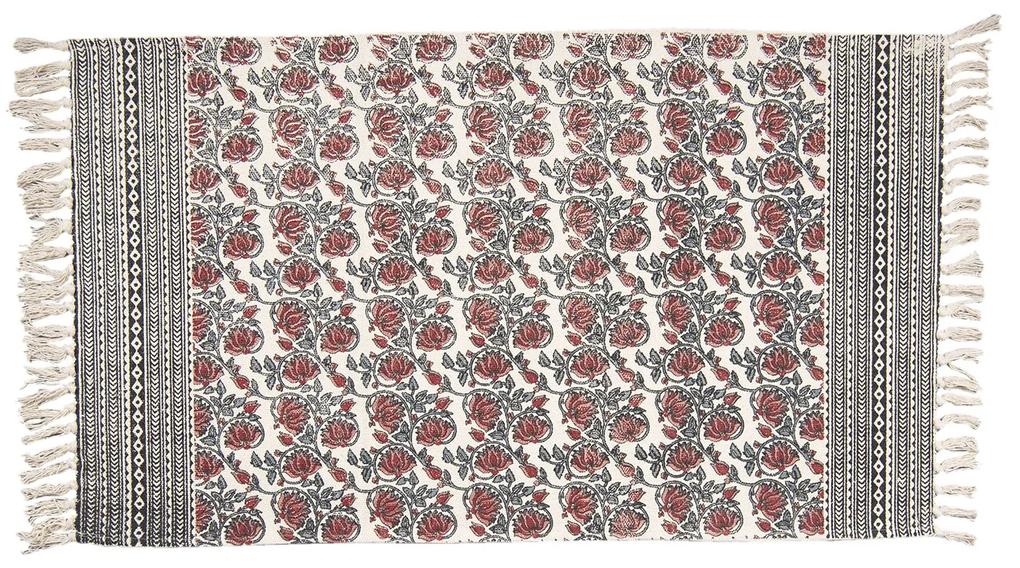 Červeno-zelený bavlnený koberec so kvetmi a strapcami - 140*200 cm