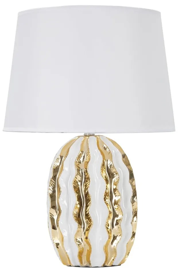 Keramická stolová lampa s textilným tienidlom v bielo-zlatej farbe (výška 48 cm) Glam Stary – Mauro Ferretti