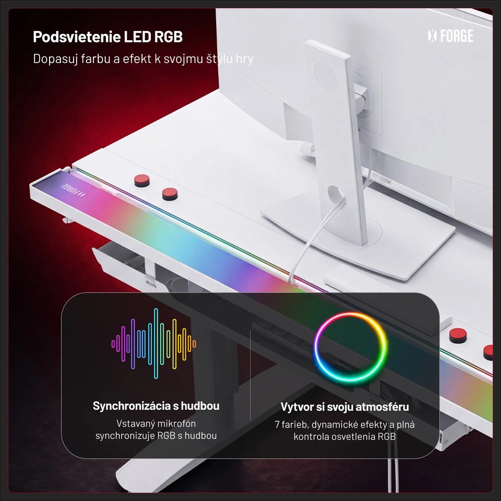 Elektrický herný stôl RGB s držiakmi, biely, 120 cm: Diablo X-Forge 1200