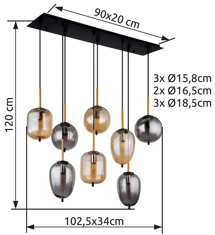 GLOBO BLACKY 15345-8A Závesné svietidlo