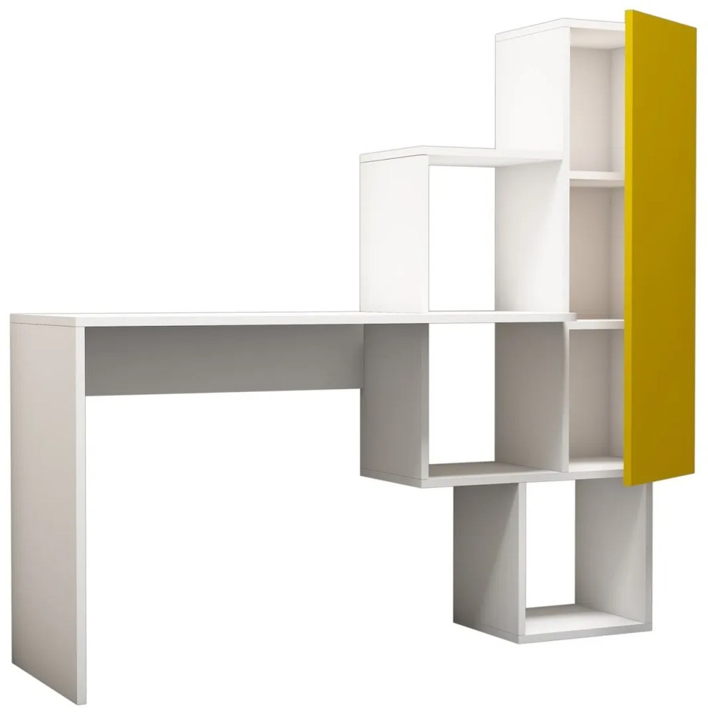 Písací stôl s policou ACELYA biela/žltá